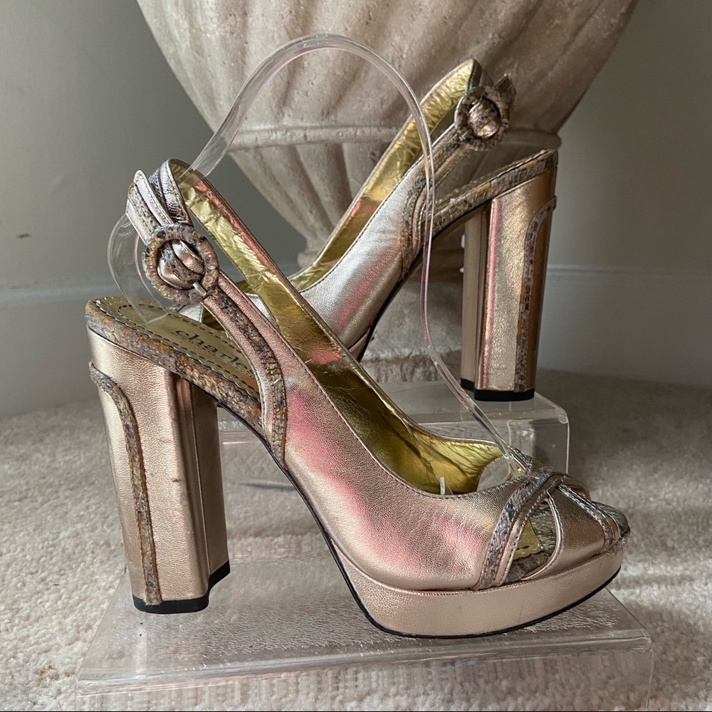 Charles David Gold Open Toe Sling Back  Shoes